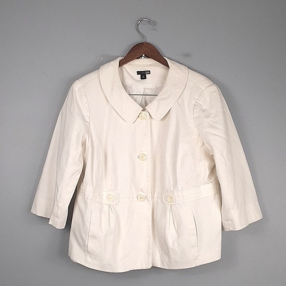 East 5th Cream Ivory Peplum School Collar Button 3/4 Sleeve Jacket